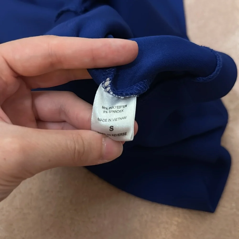 New York & Company Stretch Cobalt Blue Cap Sleeve  Business Casual Midi Dress - Picture 7 of 7